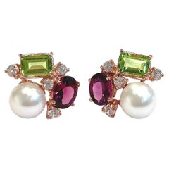 Bochic "Orient" Perla Akoya, Peridoto e Topazio Set di orecchini in oro e argento 18 carati