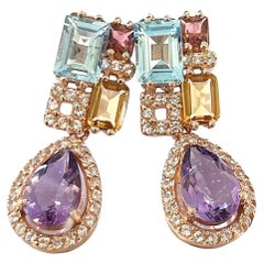 Bochic Orient-Ohrringe aus 18 Karat Gold und Silber mit Amethyst, Citrin und blauem Topas