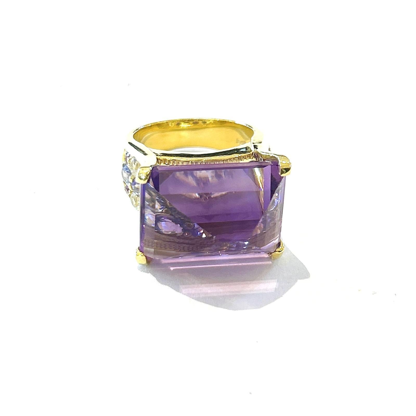 Art Deco Bochic “Orient” Amethyst & Fancy Color Sapphire Cocktail Ring 18K Gold & Silver