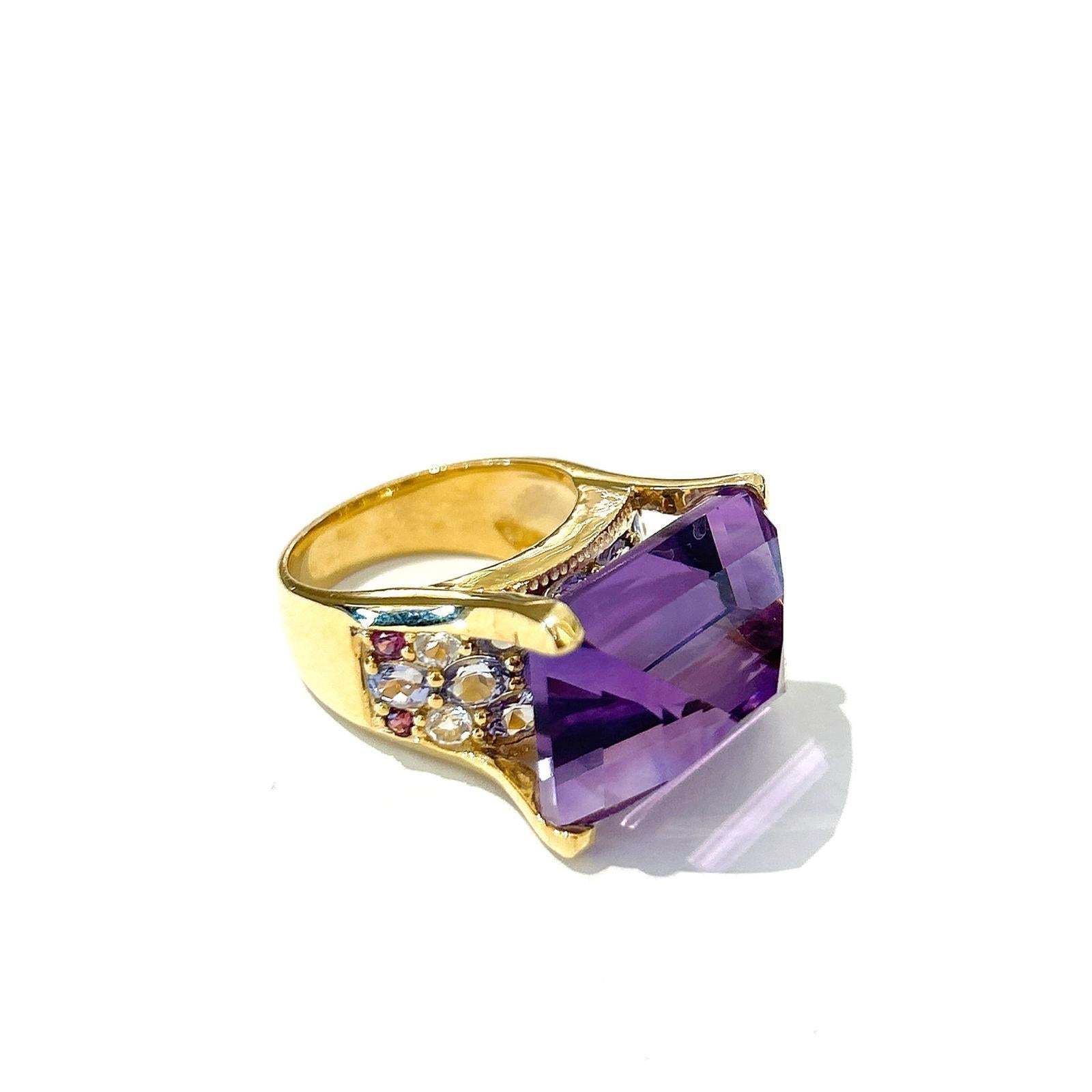 Women's Bochic “Orient” Amethyst & Fancy Color Sapphire Cocktail Ring 18K Gold & Silver
