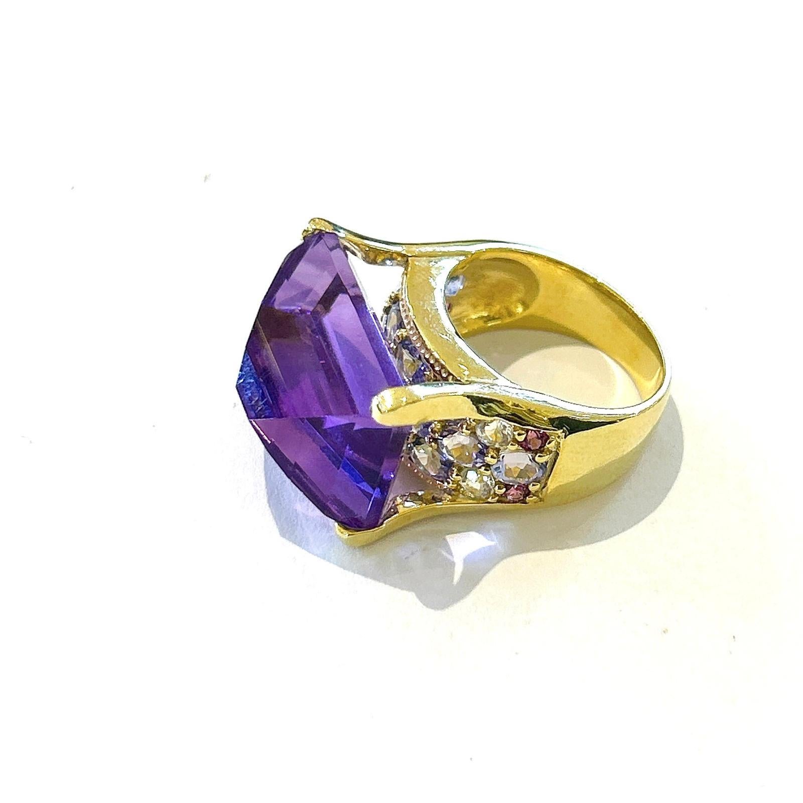 Bochic “Orient” Amethyst & Fancy Color Sapphire Cocktail Ring 18K Gold & Silver 1