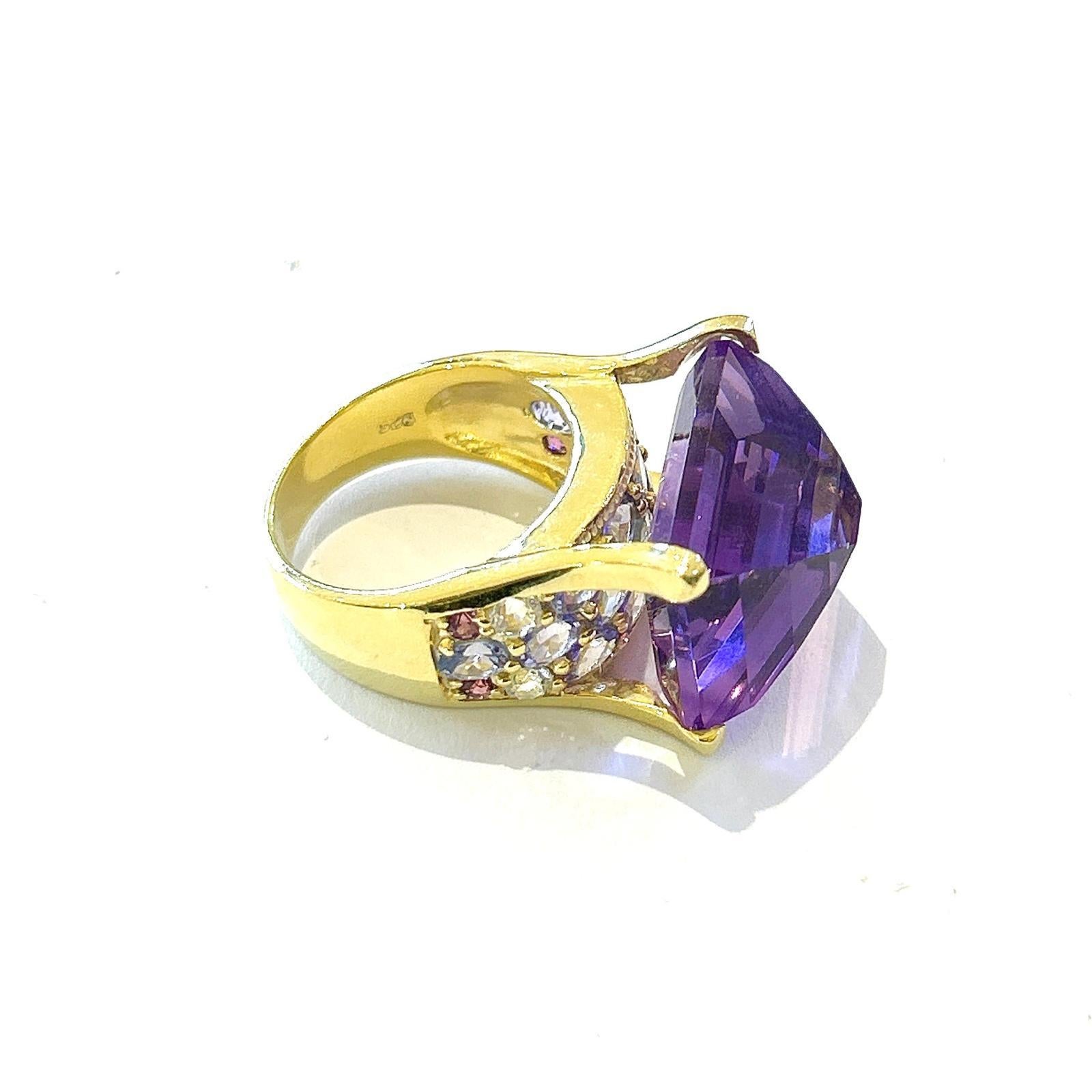 Bochic “Orient” Amethyst & Fancy Color Sapphire Cocktail Ring 18K Gold & Silver 2