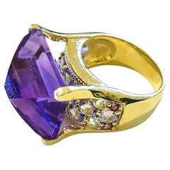 Bochic “Orient” Amethyst & Fancy Color Sapphire Cocktail Ring 18K Gold & Silver