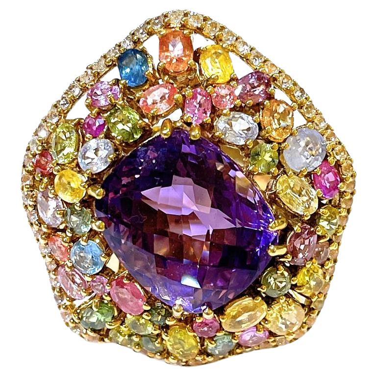 Anillo de cóctel Bochic "Orient" de amatista y zafiro múltiple fantasía Oro de 18 quilates y plata en venta