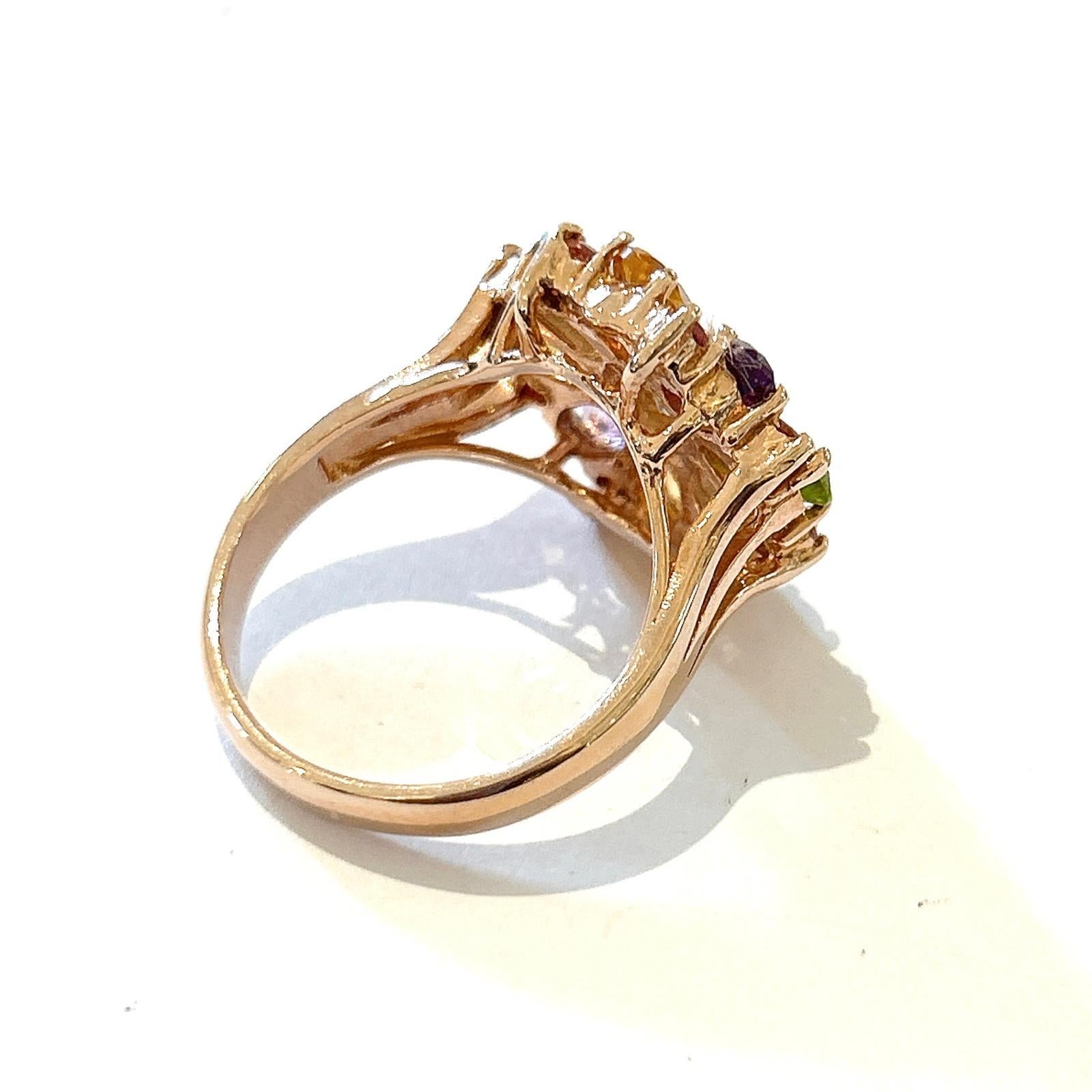 Belle Époque Bochic “Orient” Amethyst & Green Peridot Cocktail Ring 18K Gold & Silver For Sale