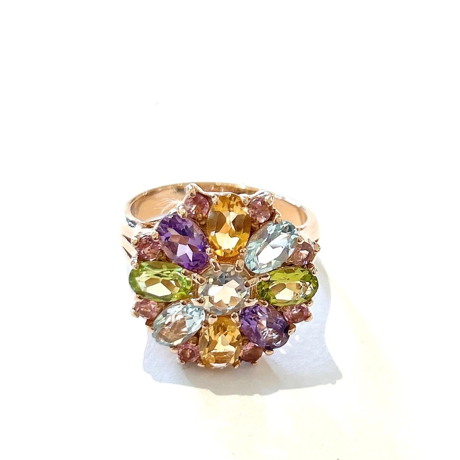 Bochic “Orient” Amethyst & Green Peridot Cocktail Ring 18K Gold & Silver In New Condition For Sale In New York, NY