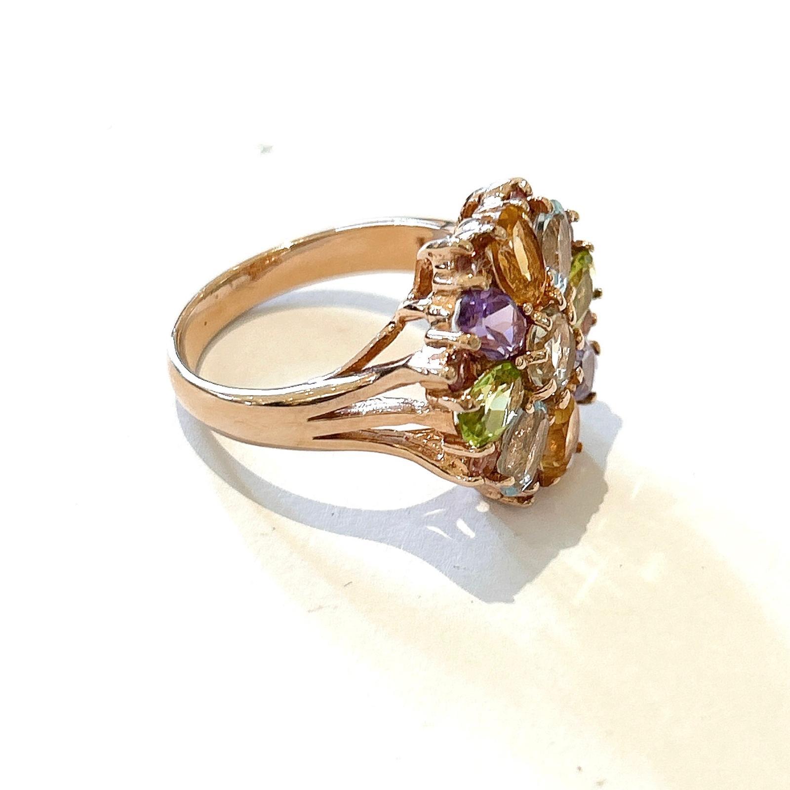 Bochic “Orient” Amethyst & Green Peridot Cocktail Ring 18K Gold & Silver For Sale 1