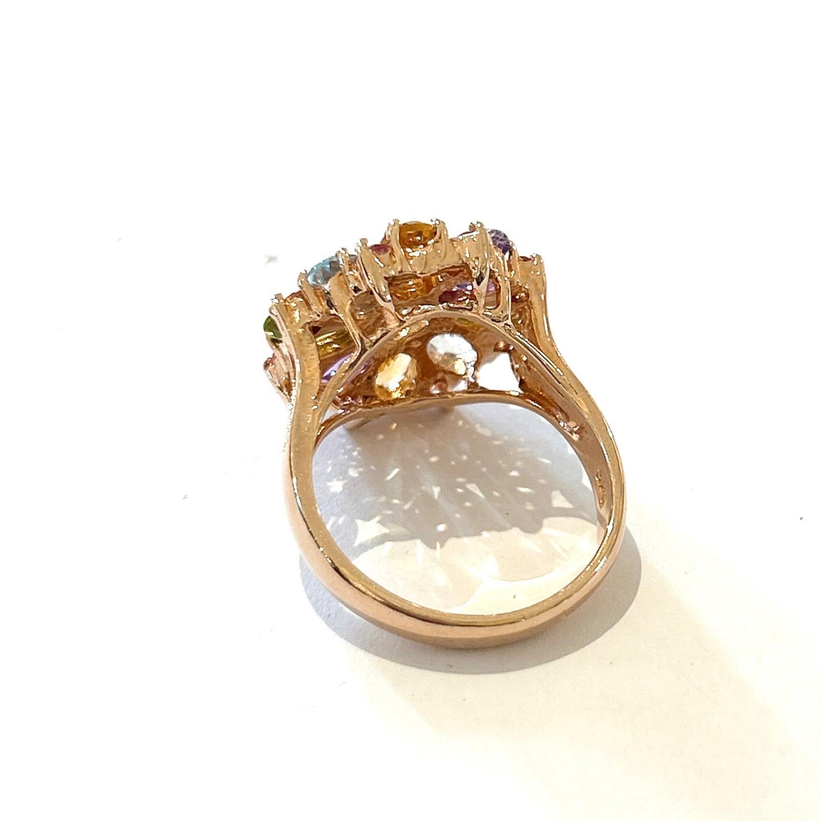 Bochic “Orient” Amethyst & Green Peridot Cocktail Ring 18K Gold & Silver For Sale 3
