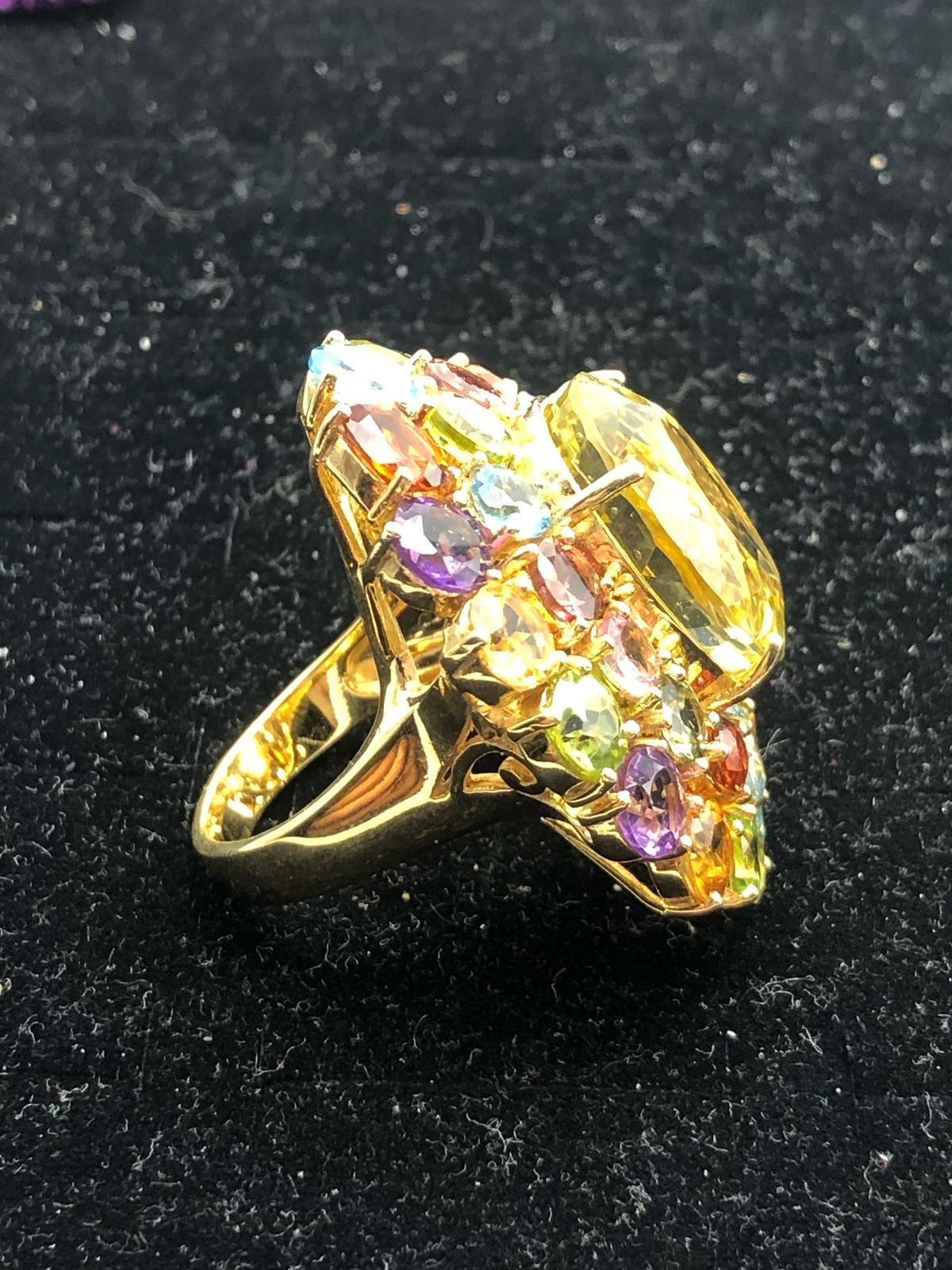 Bochic “Orient” Amethyst, Lemon Quartz & Citrine Ring Set In 18K Gold & Silver For Sale 6