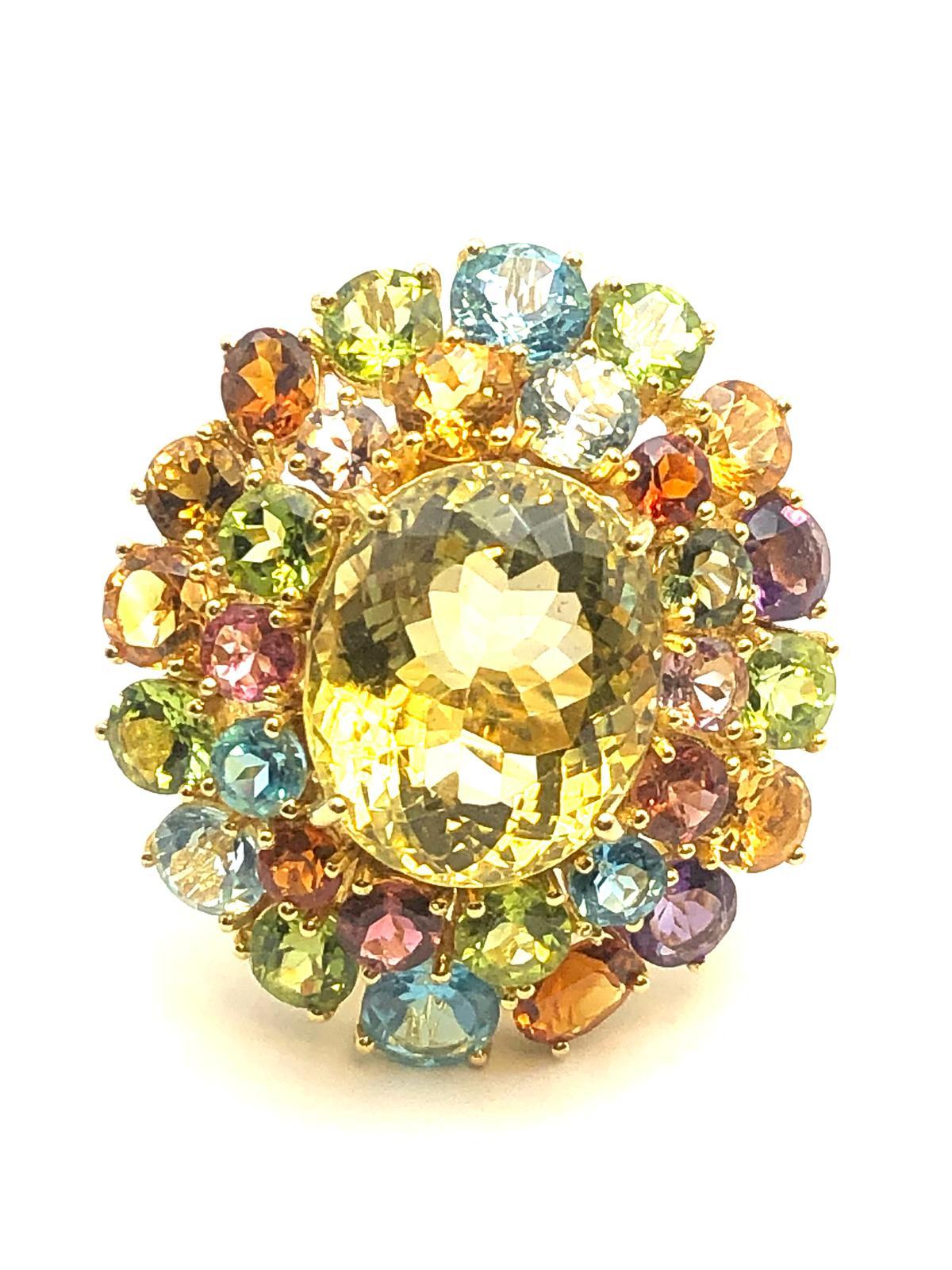 Bochic “Orient” Amethyst, Lemon Quartz & Citrine Ring Set In 18K Gold & Silver 

Natural Lemon Quartz  - 19.50 Carat 
Natural Round Brilliant Cut Amethyst, Blue Topaz and Citrine 
22.00 Carat

This Ring is from the 