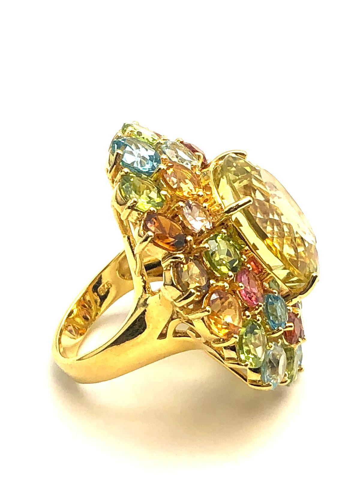 Art Deco Bochic “Orient” Amethyst, Lemon Quartz & Citrine Ring Set In 18K Gold & Silver For Sale