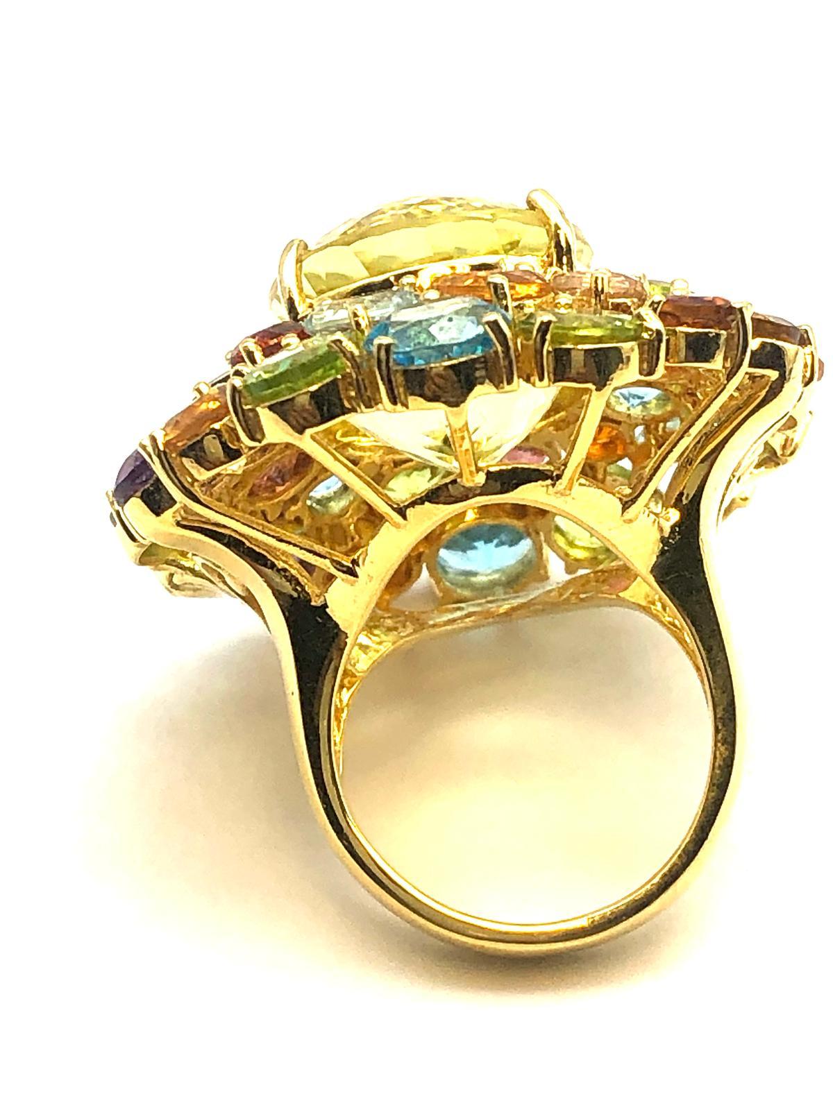 Brilliant Cut Bochic “Orient” Amethyst, Lemon Quartz & Citrine Ring Set In 18K Gold & Silver For Sale
