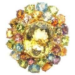 Bochic “Orient” Amethyst, Lemon Quartz & Citrine Ring Set In 18K Gold & Silver