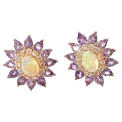 Boucles d'oreilles Bochic "Orient" Améthyste, Pierre de Lune et Topaze serties en or 18K et argent