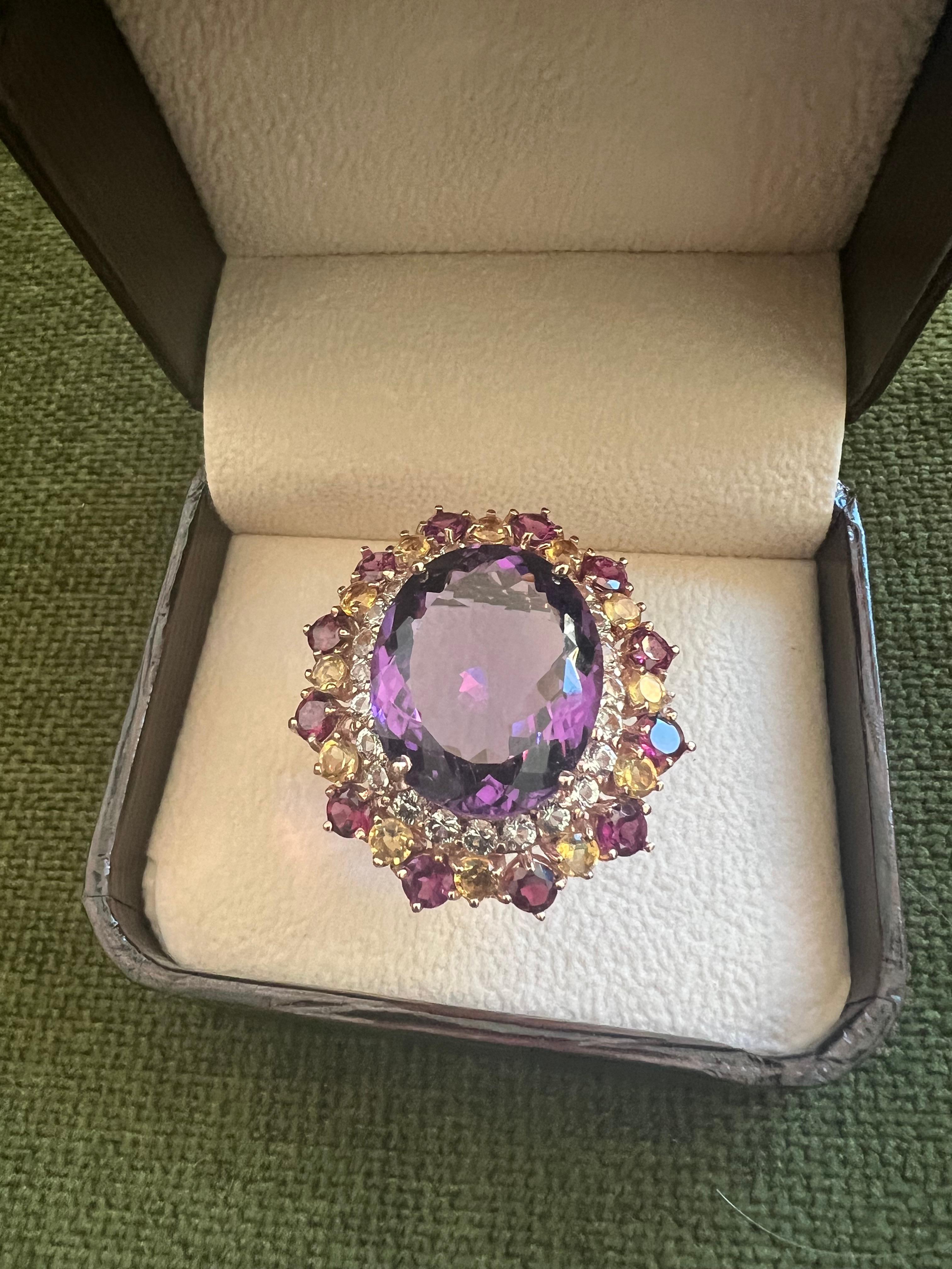 Bochic “Orient” Amethyst & Multi Gem Cocktail Ring Set 18K Gold & Silver For Sale 5