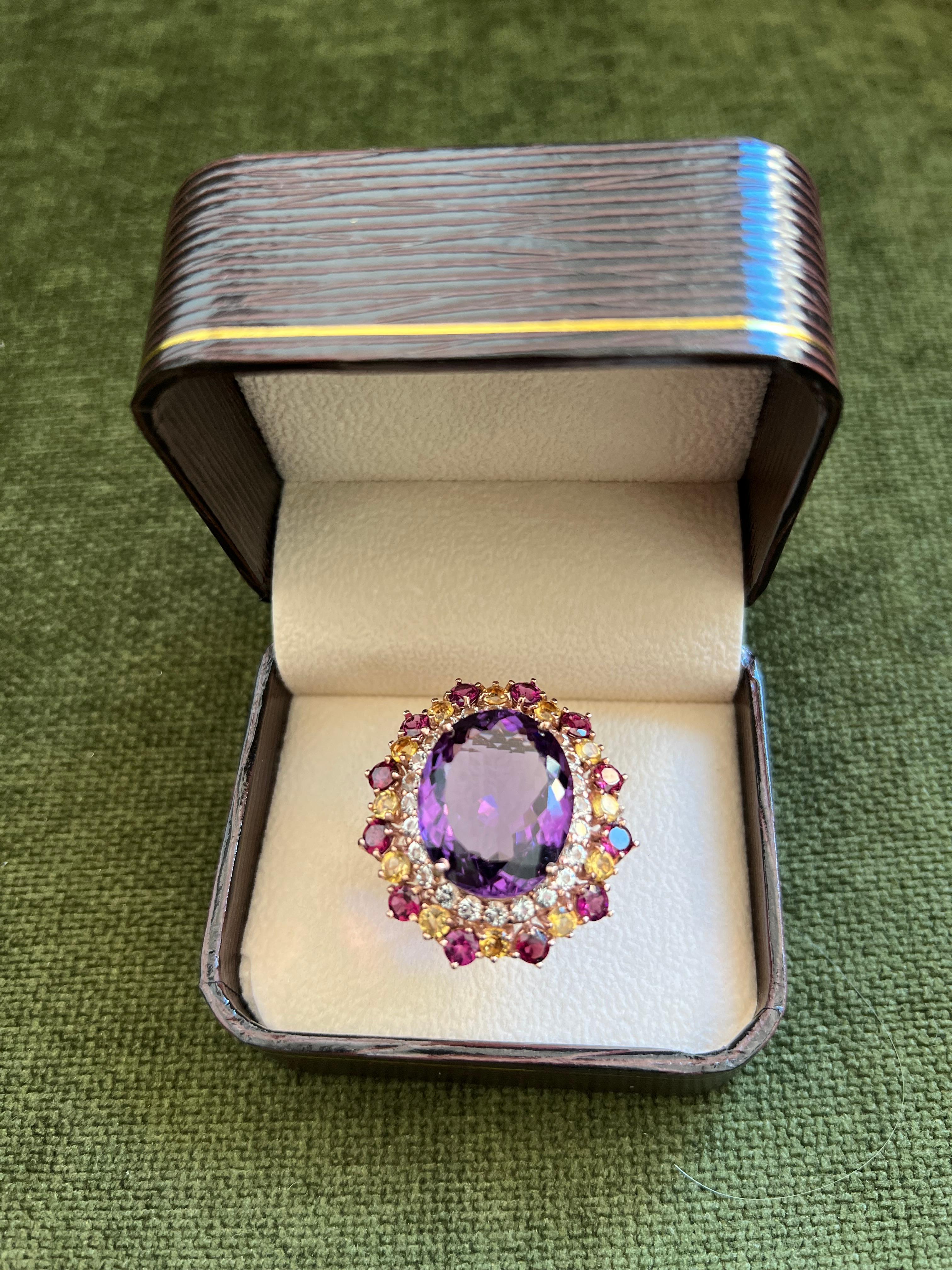 Bochic “Orient” Amethyst & Multi Gem Cocktail Ring Set 18K Gold & Silver For Sale 6
