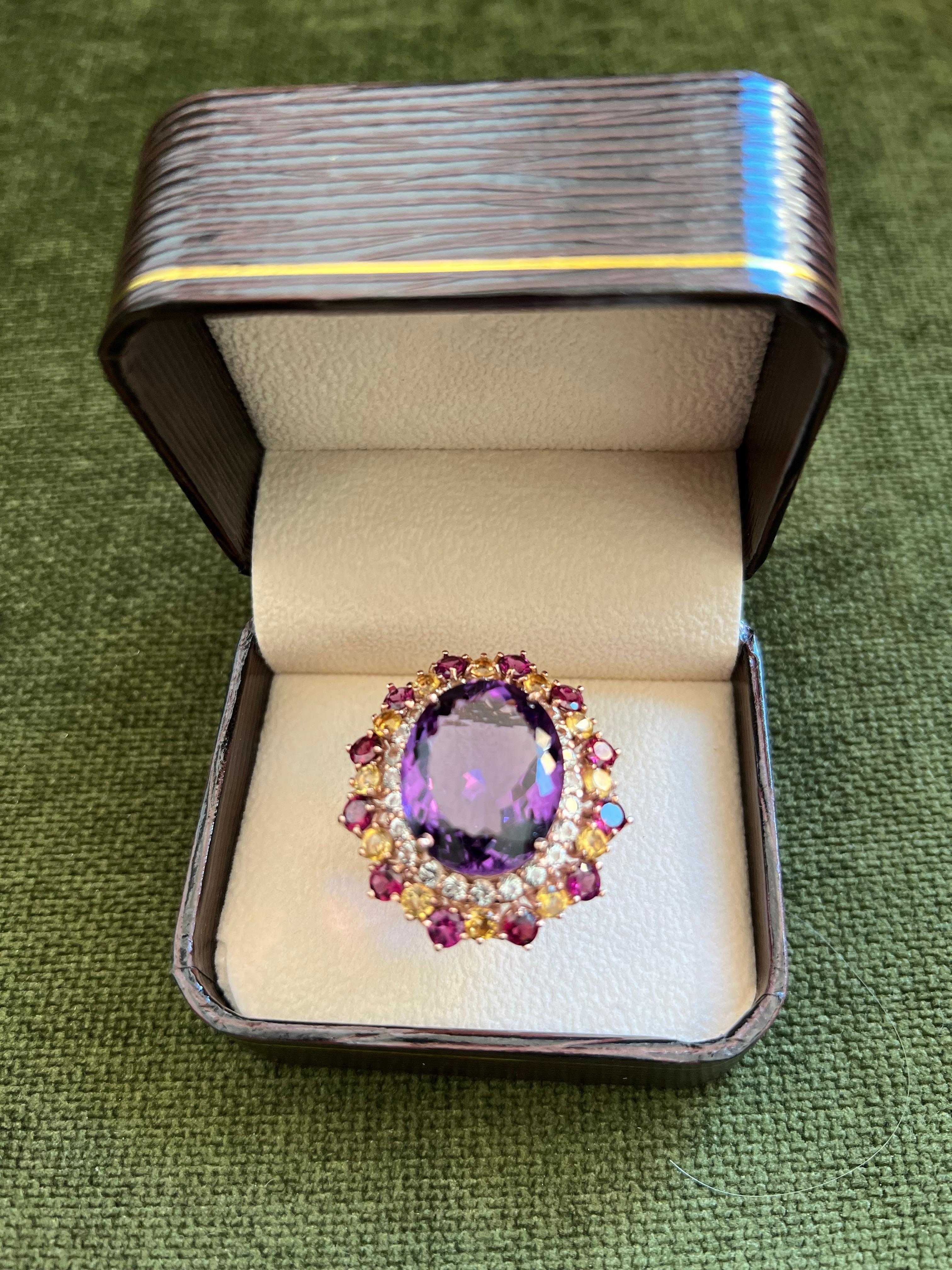 Bochic “Orient” Amethyst & Multi Gem Cocktail Ring Set 18K Gold & Silver For Sale 7