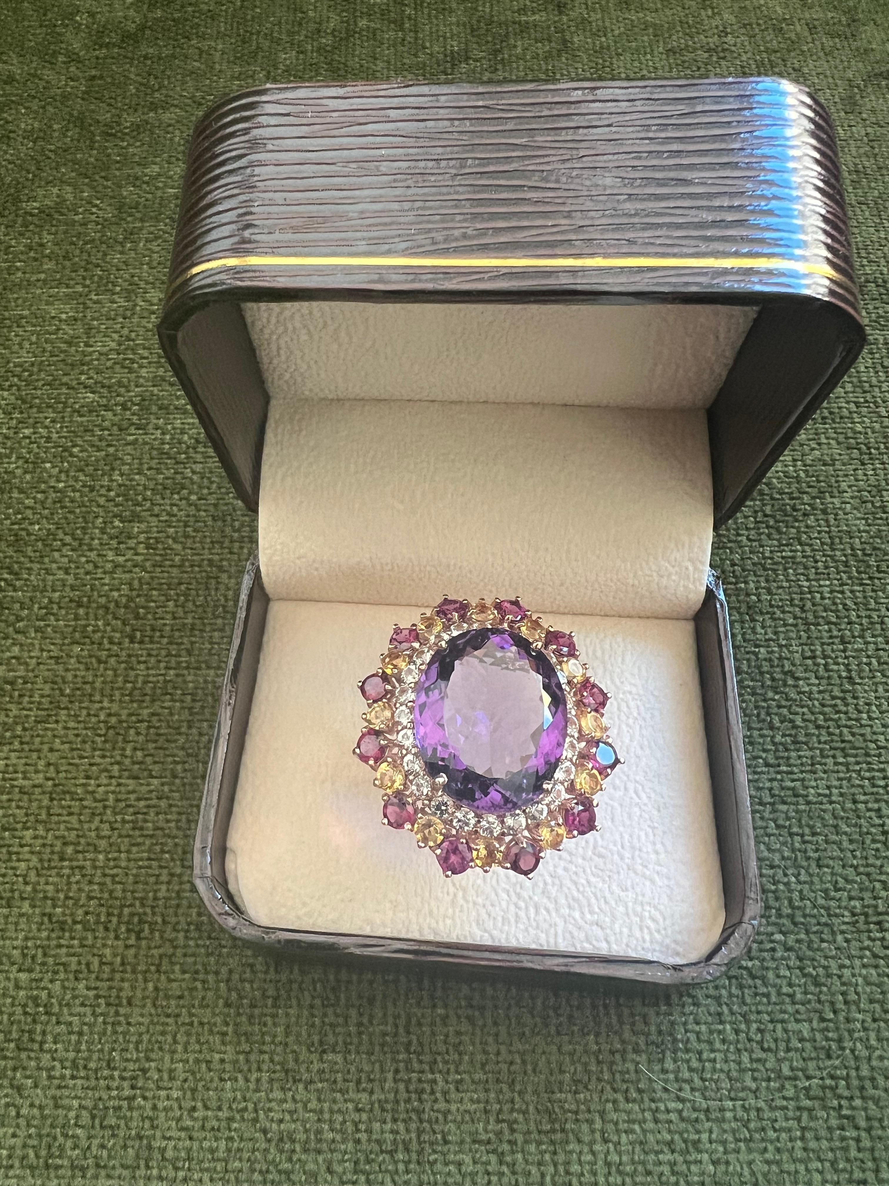 Bochic “Orient” Amethyst & Multi Gem Cocktail Ring Set 18K Gold & Silver For Sale 8