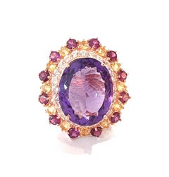 Bochic “Orient” Vintage Amethyst & Multi Gem Cocktail Ring Set 18K Gold & Silver
