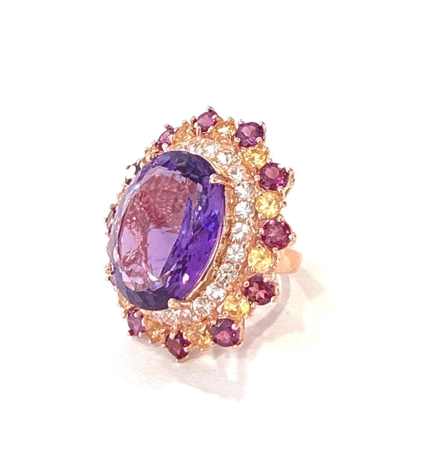 Bochic “Orient” Amethyst & Multi Gem Cocktail Ring Set 18K Gold & Silver In New Condition For Sale In New York, NY