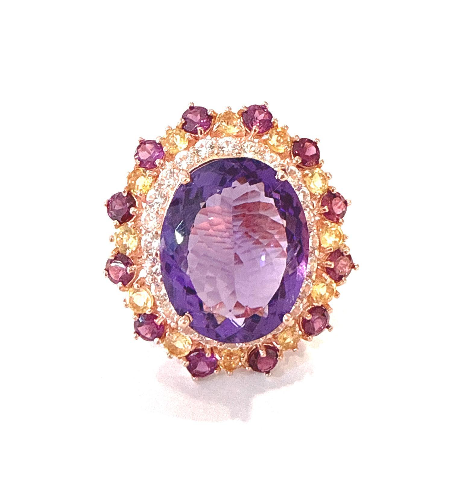 Women's or Men's Bochic “Orient” Amethyst & Multi Gem Cocktail Ring Set 18K Gold & Silver For Sale