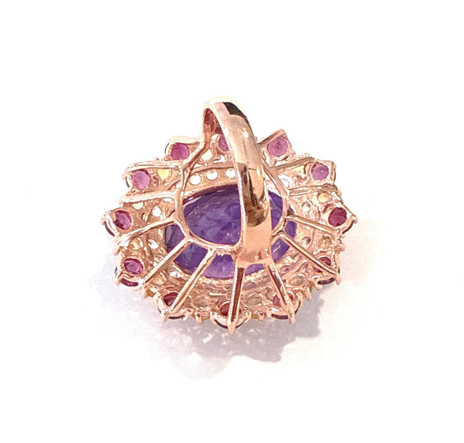 Bochic “Orient” Amethyst & Multi Gem Cocktail Ring Set 18K Gold & Silver For Sale 2