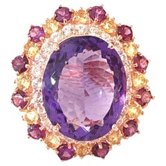 Bochic “Orient” Amethyst 
Multi Gem Cocktail Ring Set 18K Gold 
Silver