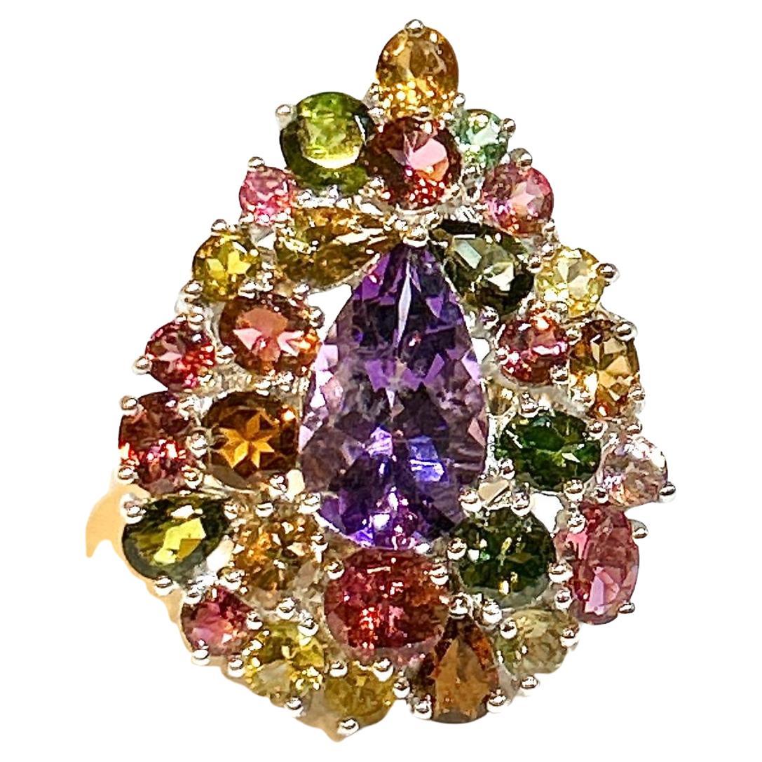 Anillo de cóctel Bochic "Orient" de amatista y turmalina múltiple Oro de 18 quilates y plata
