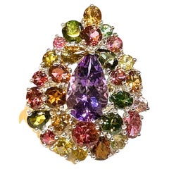 Bochic Orient Amethyst & Multi Turmalin Cocktail-Ring 18K Gold & Silber
