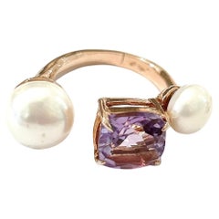 Anillo modernista Bochic "Orient" de amatista y perla en oro de 18 quilates y plata