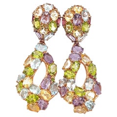 Pendientes Bochic "Oriente" amatista, peridoto, citrino y topacio engastados en oro y plata de 18 quilates