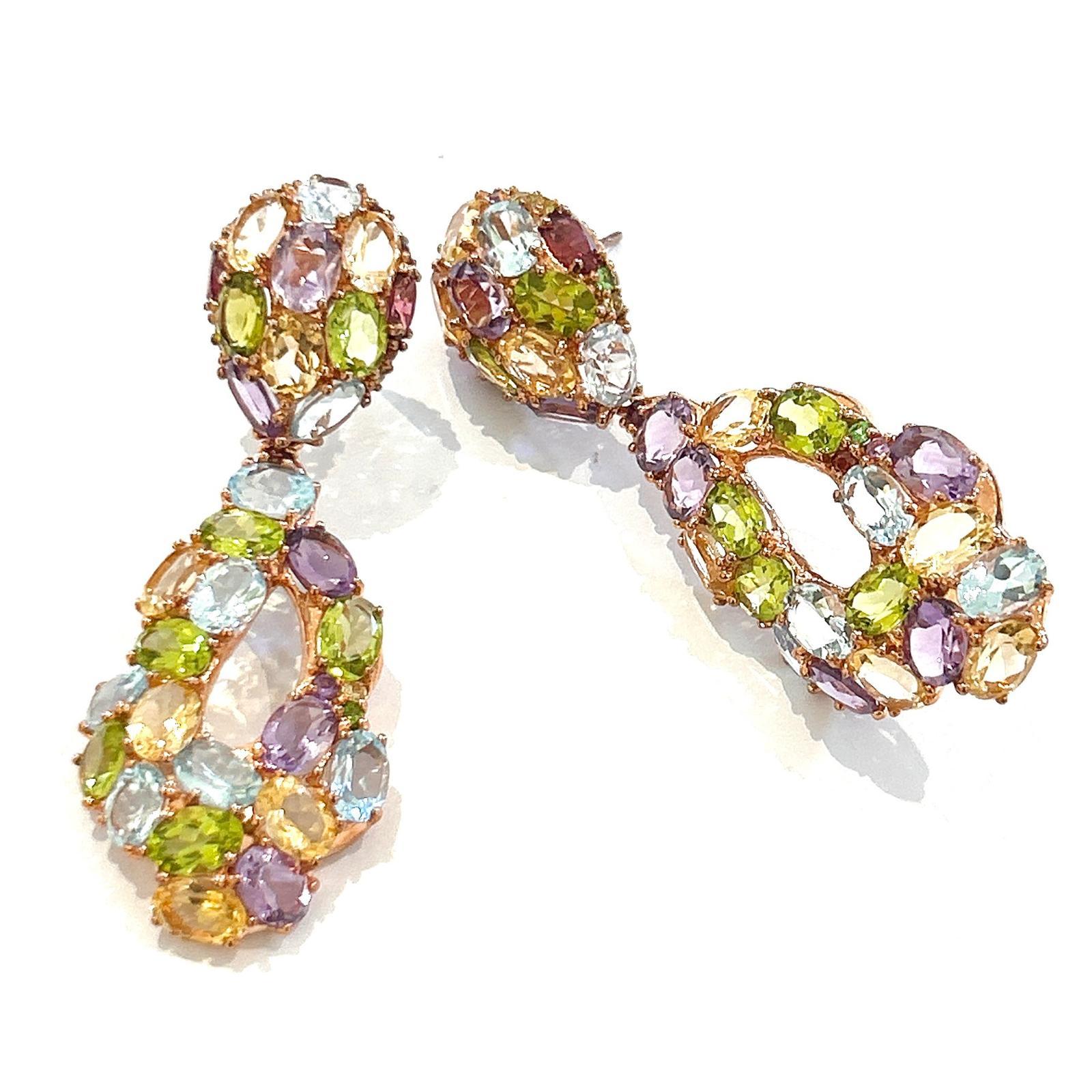Bochic “Orient” Amethyst, Peridot, Citrine & Topaz Earrings Set 18K Gold&Silver In New Condition For Sale In New York, NY