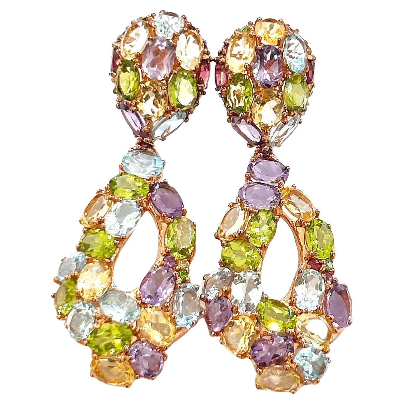 Pendientes Bochic "Oriente" Amatista, Peridoto, Citrino y Topacio Oro de 18 quilates y Plata