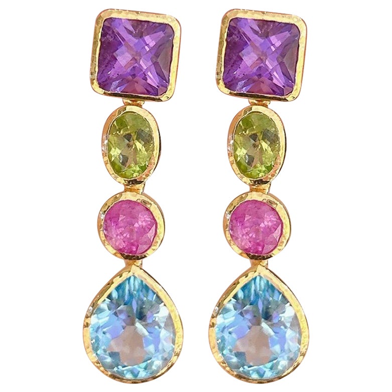 Bochic - Boucles d'oreilles "Orient" Améthyste, Péridot, Rubis et Topaze Or et Argent 18K