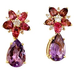 Pendientes Bochic "Oriente" de amatista y rodorita rosa engastados en oro de 18 quilates y plata