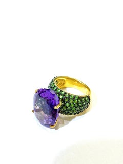 Bochic “Orient” Amethyst & Tsavorite Large Cocktail Ring 18K In Gold & Silver