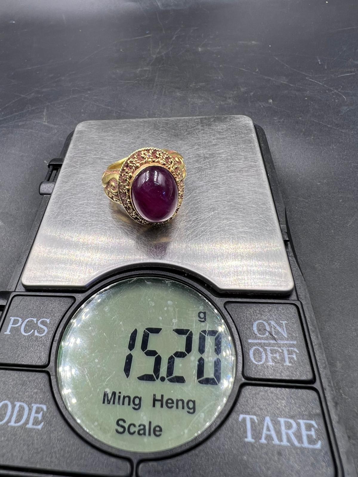 Retro Bochic “Orient Antic” Curated Antique Ring From Burma 18k Solid Gold & Ruby For Sale
