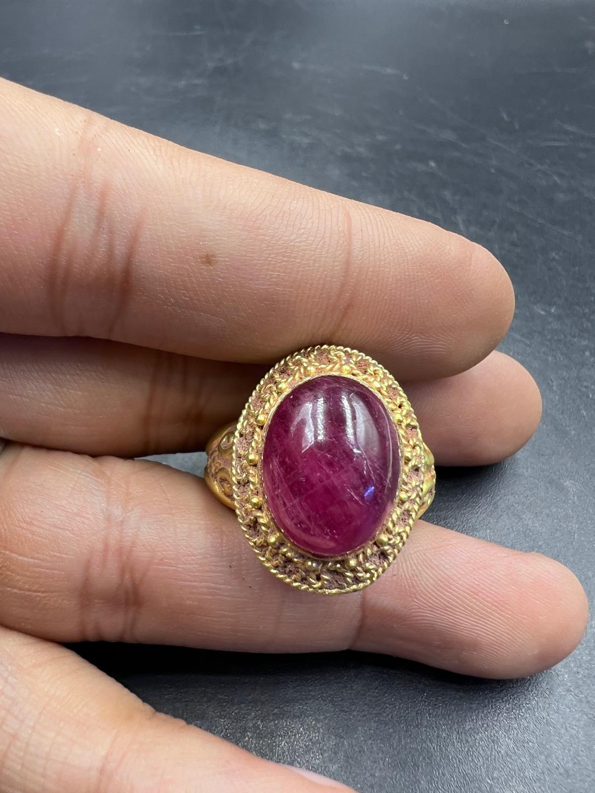 Cabochon Bochic “Orient Antic” Curated Antique Ring From Burma 18k Solid Gold & Ruby For Sale