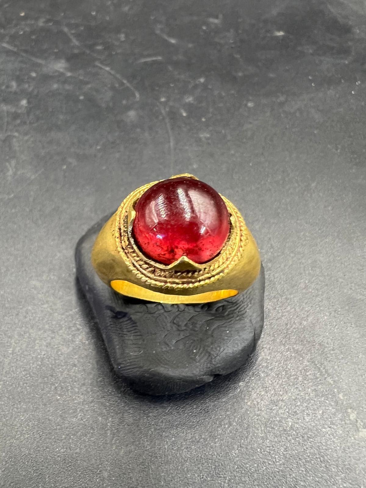 Cabochon Bochic “Orient Antic” Curated Antique Ring From Burma 18k Solid Gold & Ruby