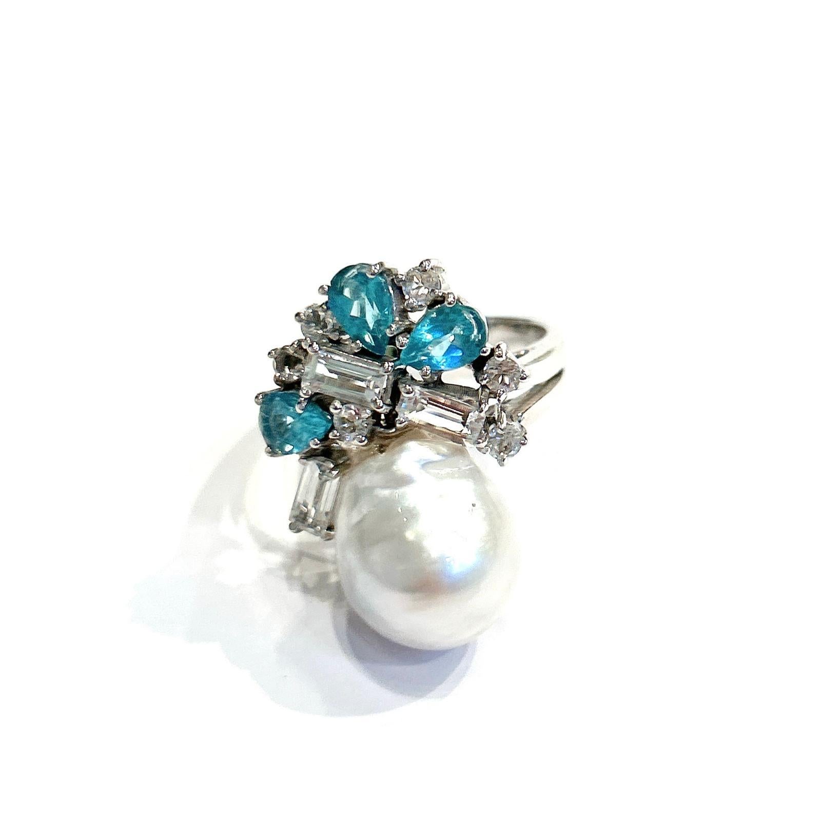 Bochic Orient Appetit, Topas & Perle Cocktail-Ring aus 18 Karat Gold und Silber im Angebot 3