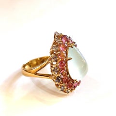 Bochic “Orient” Aqua, Tanzanite & Tourmaline Cluster Ring Set 18K Gold & Silver