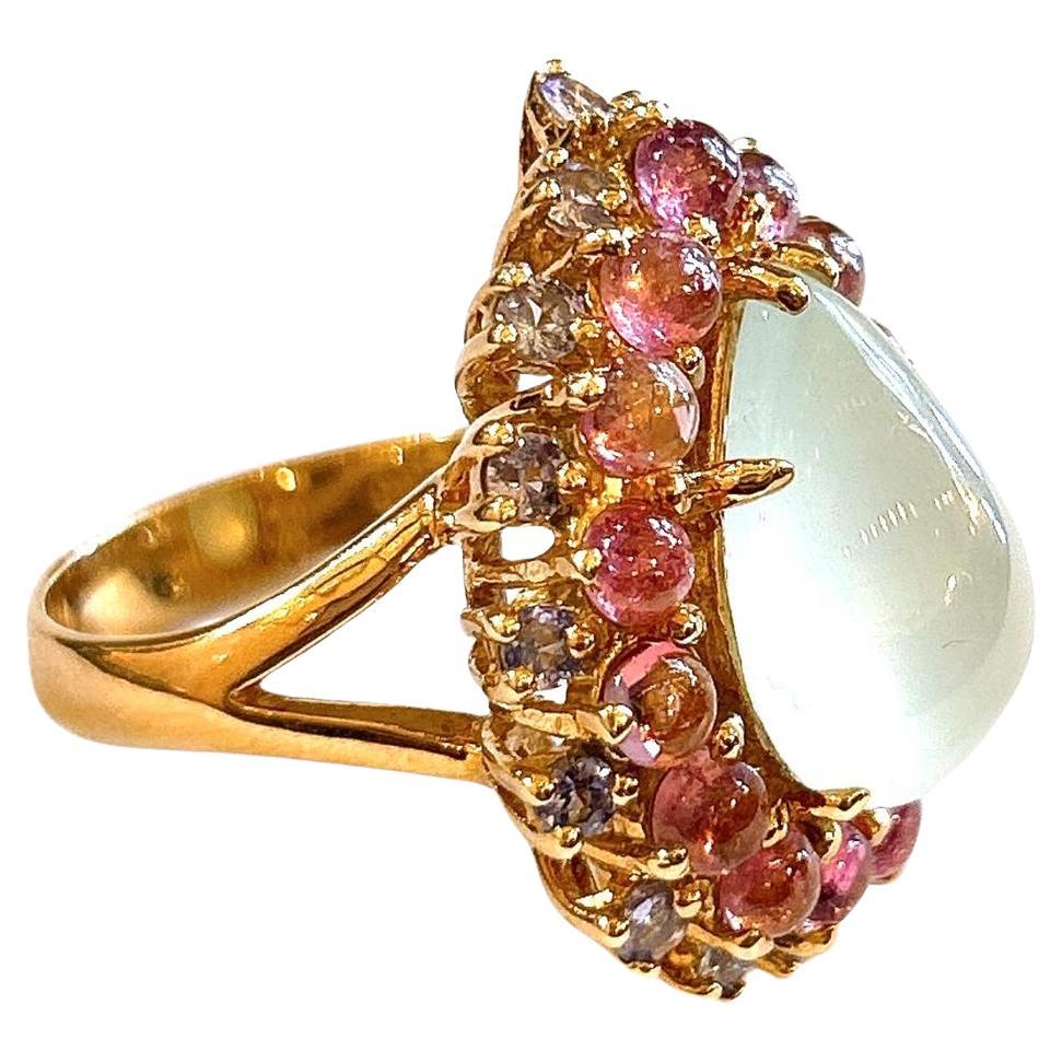 Bochic “Orient” Aqua, Tanzanite & Tourmaline Cluster Ring Set 18K Gold & Silver
