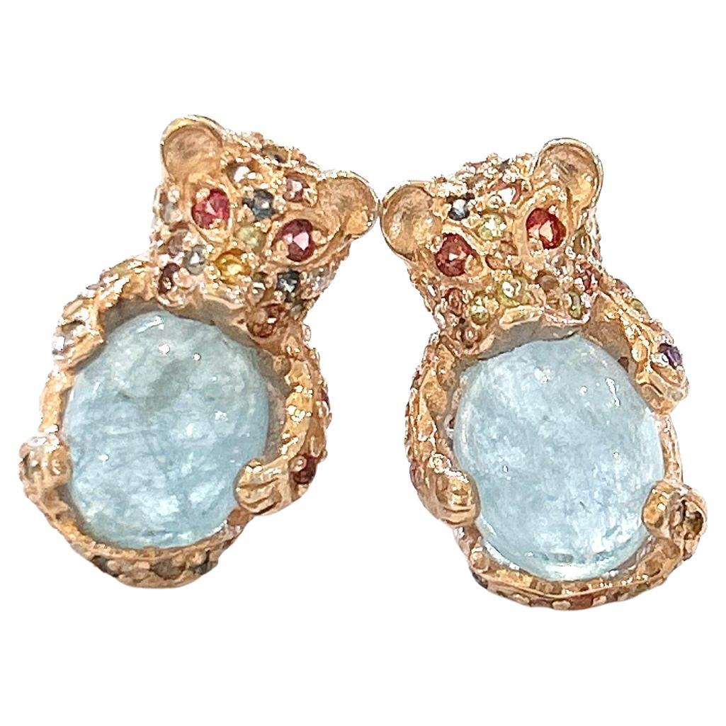 Bochic "Oriente" Aguamarina  Pendientes de varios zafiros en oro de 18 quilates y plata