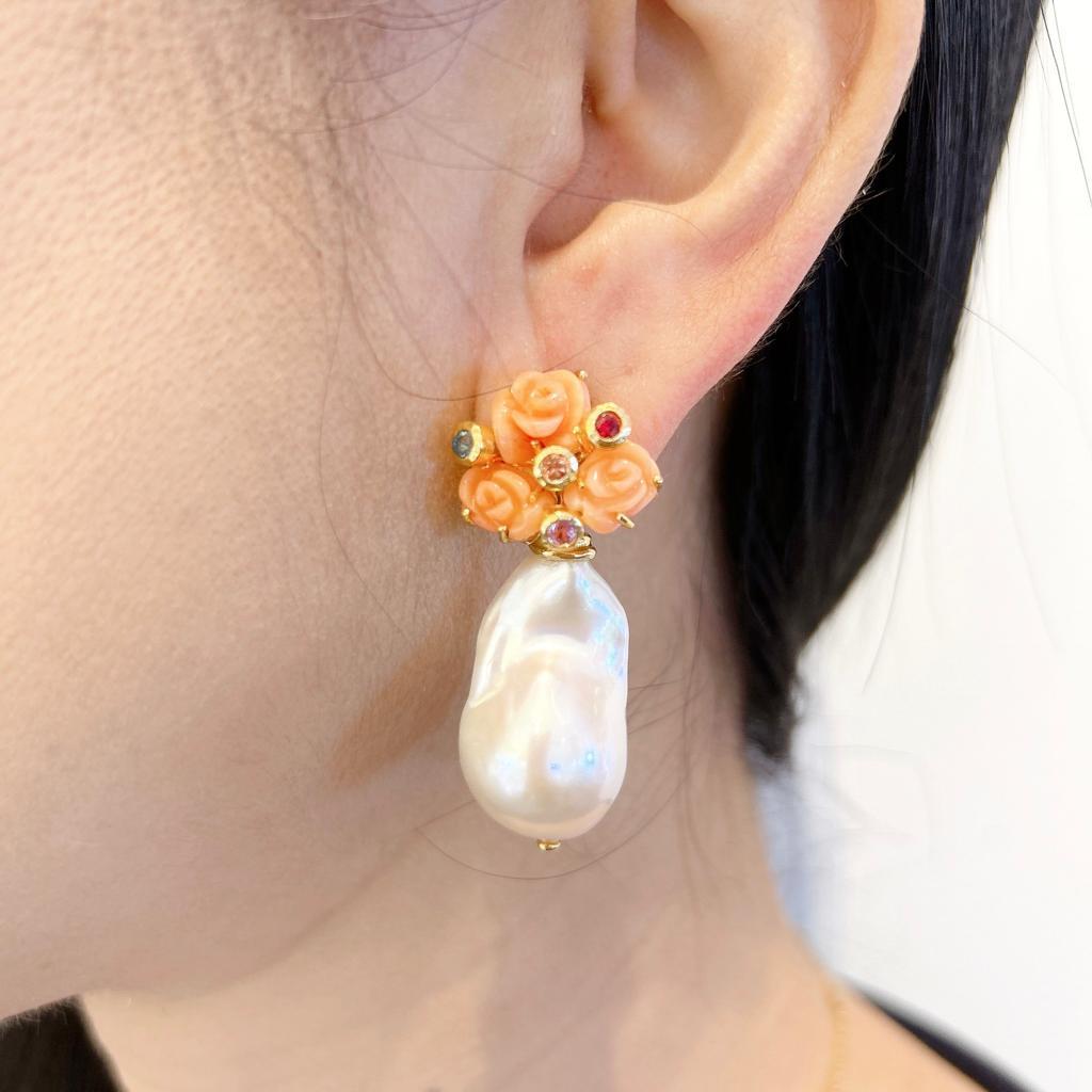 pearl and coral earrings