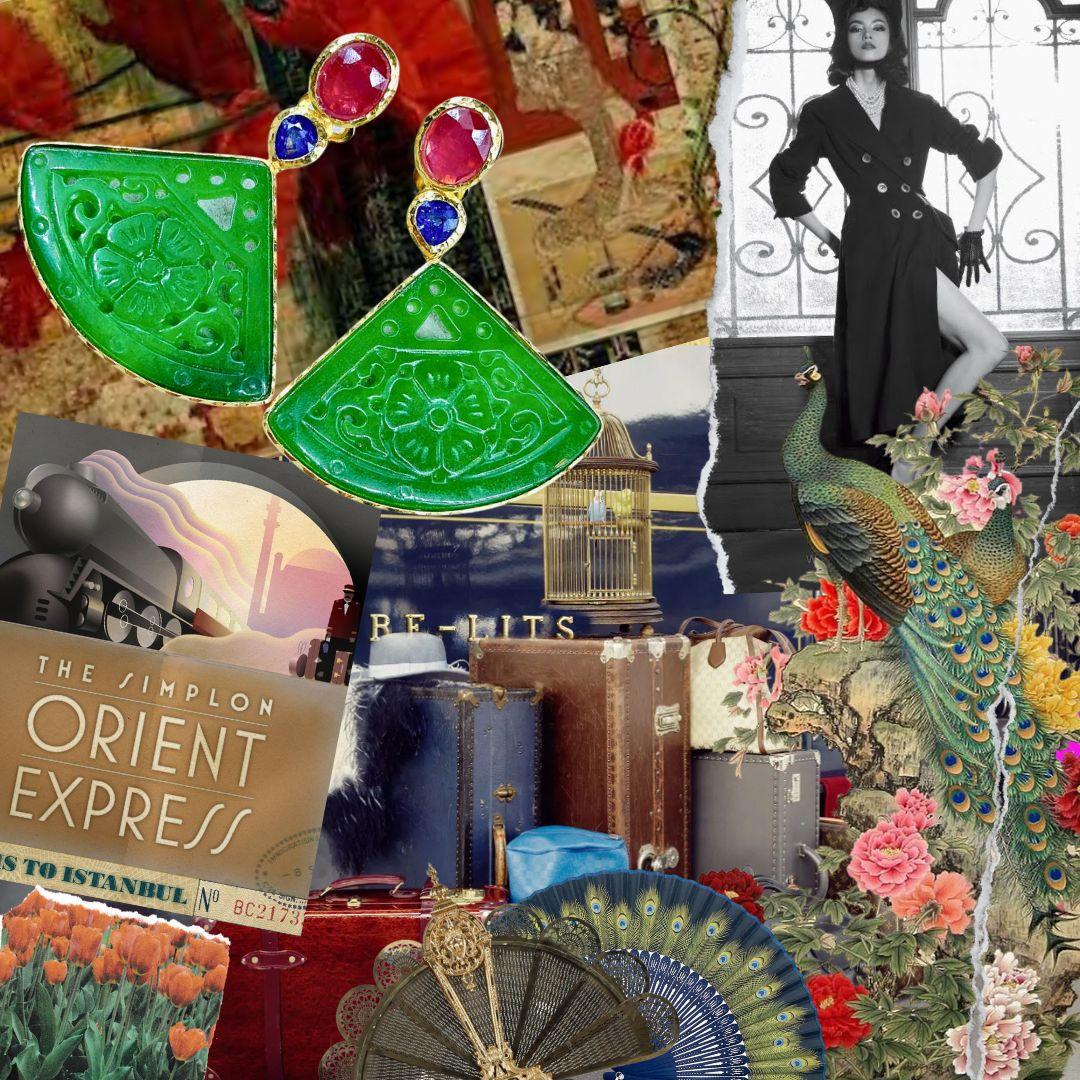 Bochic “Orient” Beautiful Green Jade, Blue Sapphire & Red Ruby Earrings 4