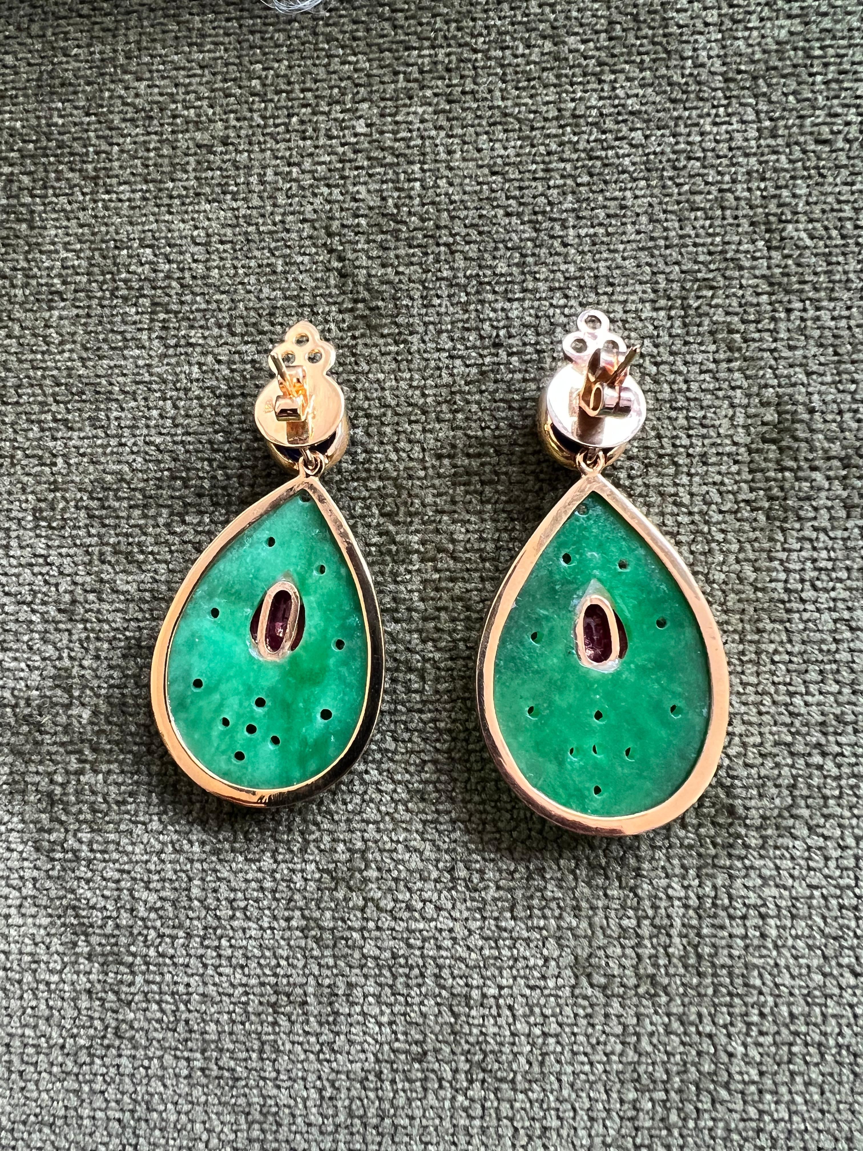 Bochic “Orient” Beautiful Green Jade, Blue Sapphire & Red Ruby Earrings 6