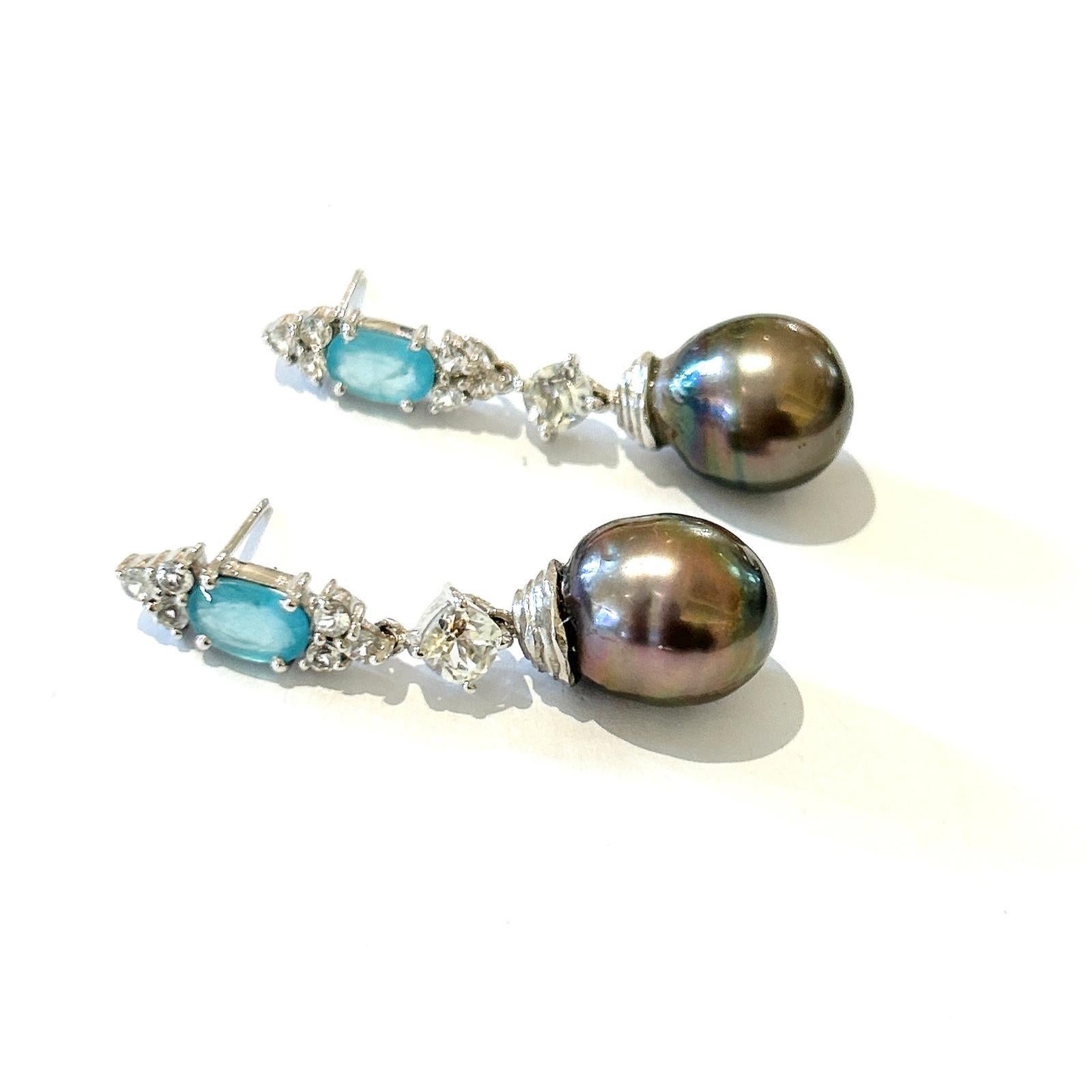 Art Nouveau Bochic “Orient” Blue Appetite, Pearls & Topaz Earrings Set 18K Gold & Silver For Sale