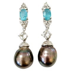 Bochic Orient Appétit bleu, perles et topaze Boucles d'oreilles or 18 carats et argent