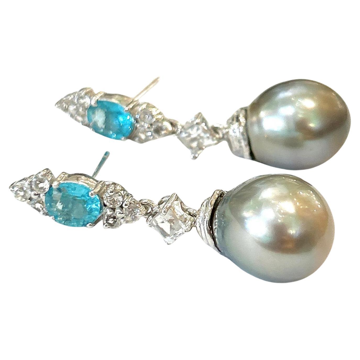 Bochic “Orient” Blue Appetite & White Topaz Earrings Set In 18K White Gold&Silver 

Natural Appetite  - 4 carat  
Natural White Topaz  - 3.50 carat  

The earrings from the 