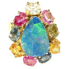 Bochic “Orient” Blue Opal & Multi Fancy Sapphire Ring Set In 18K Gold & Silver